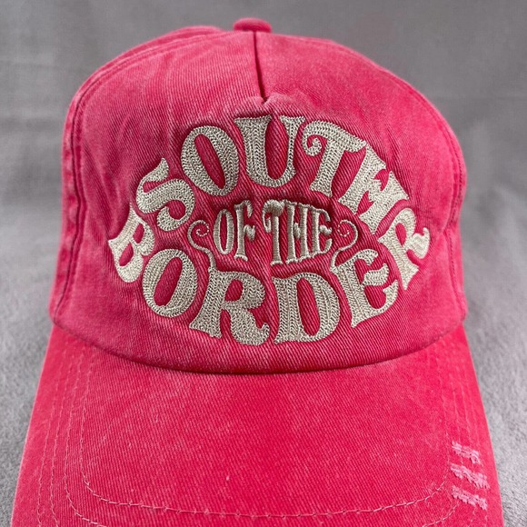 South of the Border Hat Women Pink Red Strap Distressed Embroidered - Picture 5 of 11